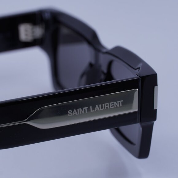 Saint Laurent SL572 001 Sunglasses Black with Silver Square Frame, Grey Lenses - Picture 7 of 15